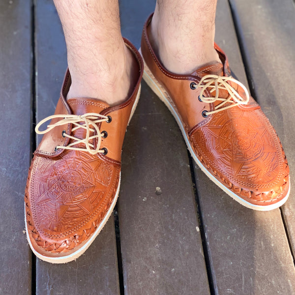 Manebi | Aztec Pattern Flat Espadrilles -Tulum - Red Indigo On Beige-Z20C0  – Manebí